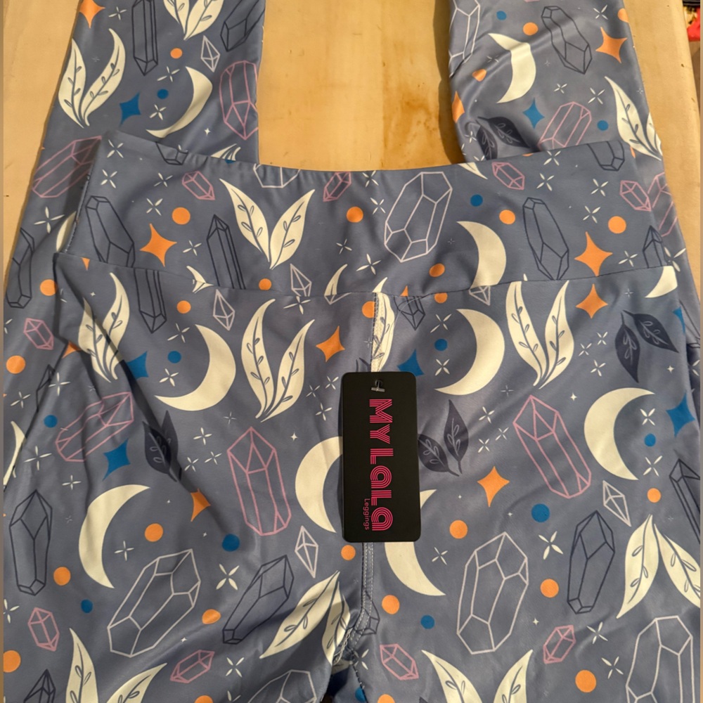 My Lala leggings - Blue and White with Moon and Star Pattern